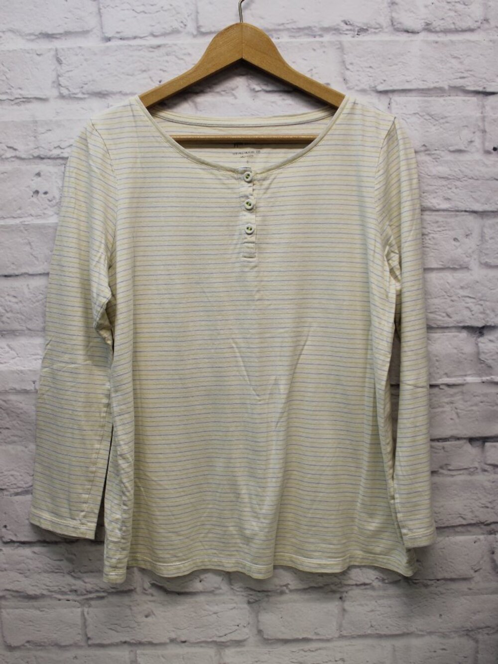 J. Jill Sleep Small 100% Cotton Yellow Striped Henley Tee
